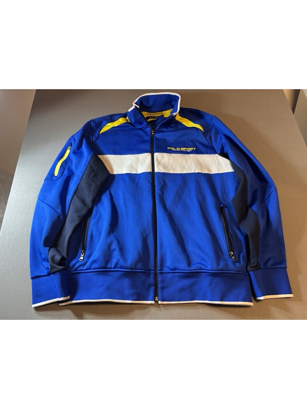 Polo Sport Ralph Lauren Mens Large Performance Track Jacket Blue Yellow Full Zip